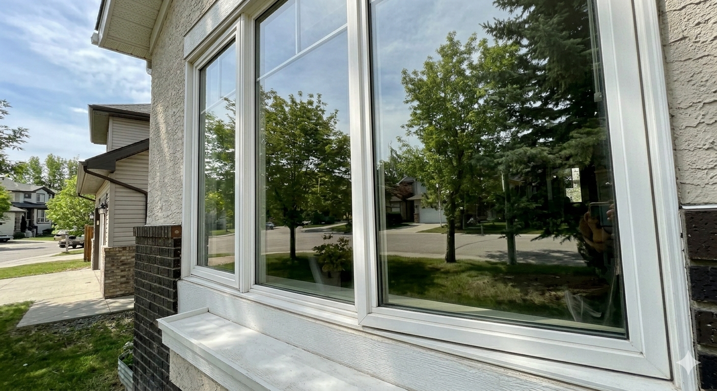 Before window cleaning view with dirt and haze on the glass